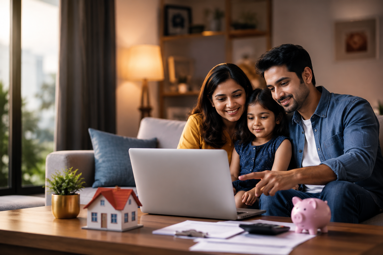 Indian family discussing financial protection and insurance